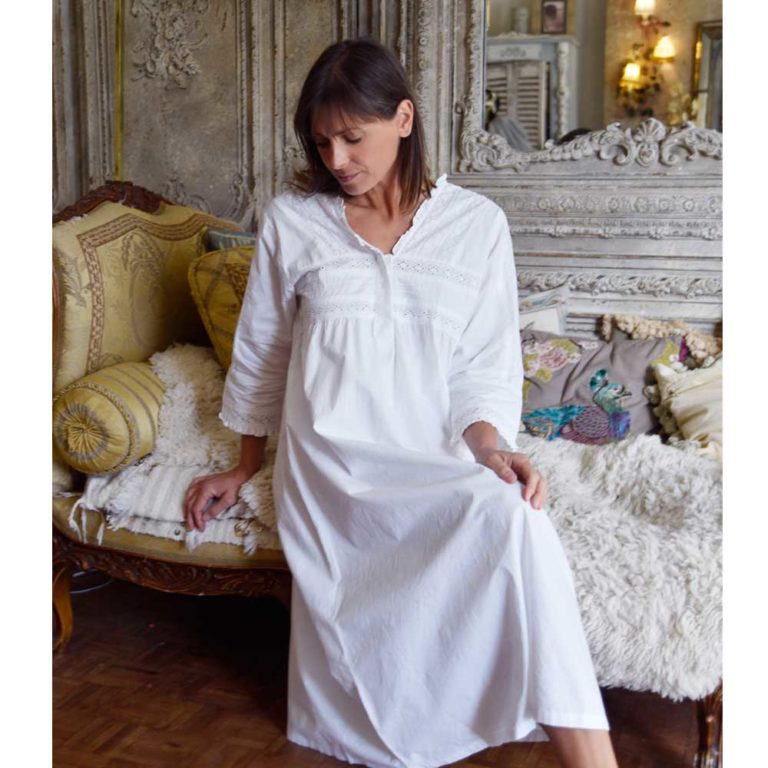 Ladies Full Pure Cotton Long Nightdress Long Sleeve Nightgown