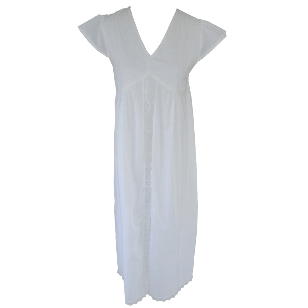 Ladies White Cotton Lace Panel Nightdress 'Valerie'