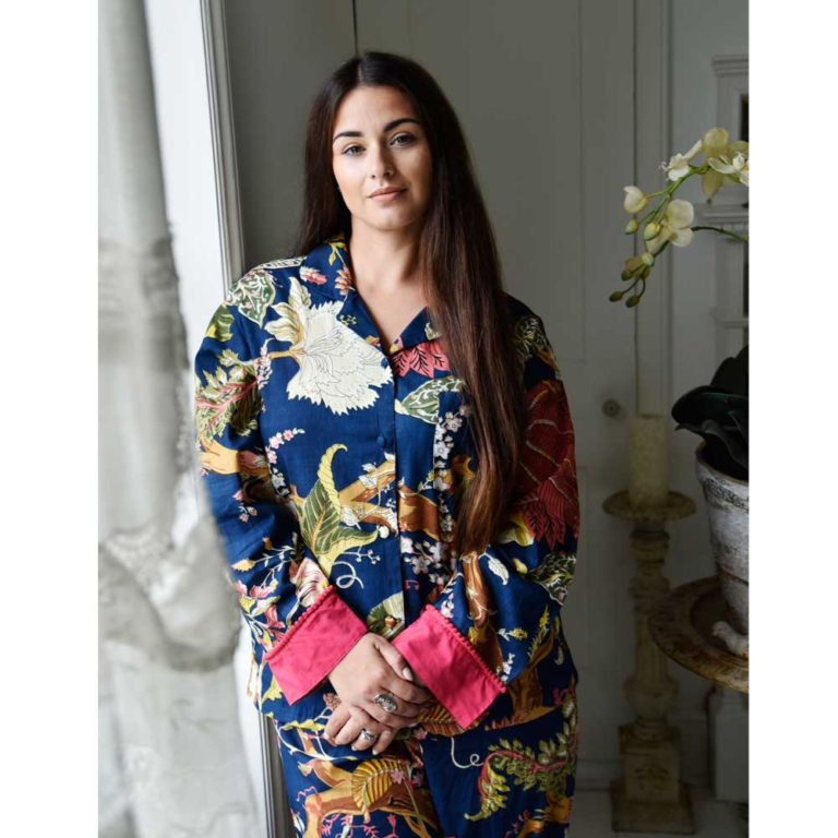Ladies Blue Carnation Print Cotton Pyjamas