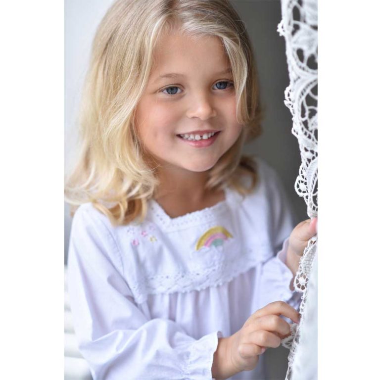 Girls White Cotton Unicorn Embroidered Nightdress 'Ophelia'