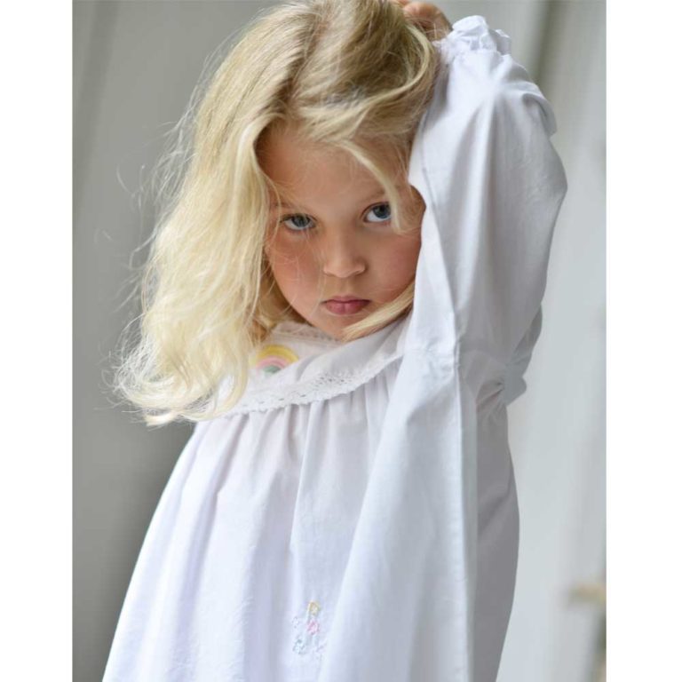 Girls White Cotton Unicorn Embroidered Nightdress 'Ophelia'