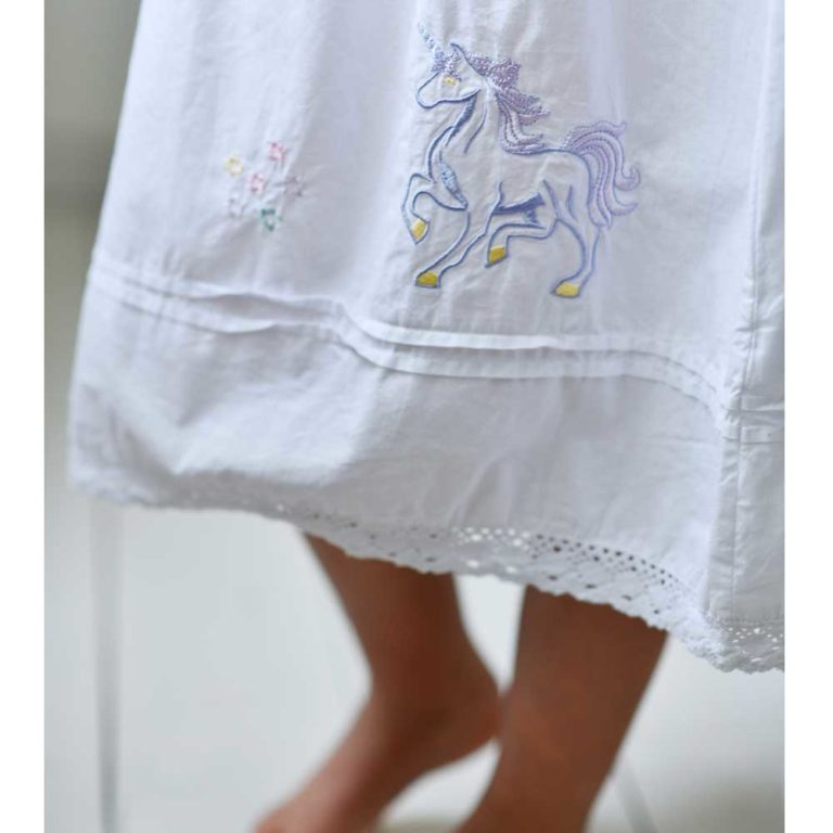 Girls White Cotton Unicorn Embroidered Nightdress 'Ophelia'