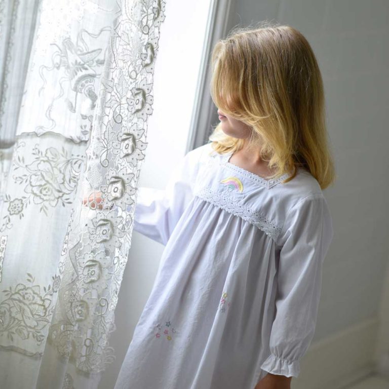 Girls White Cotton Unicorn Embroidered Nightdress 'Ophelia'
