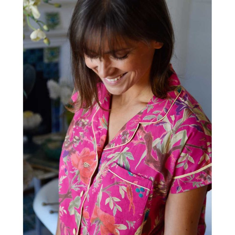 Ladies Hot Pink Birds of Paradise Print Cotton Short Pyjama Set