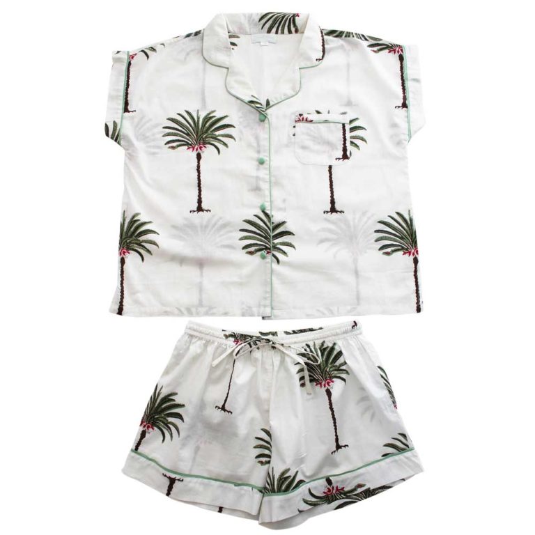 Ladies Palm Tree Print Cotton Short Pyjama Set