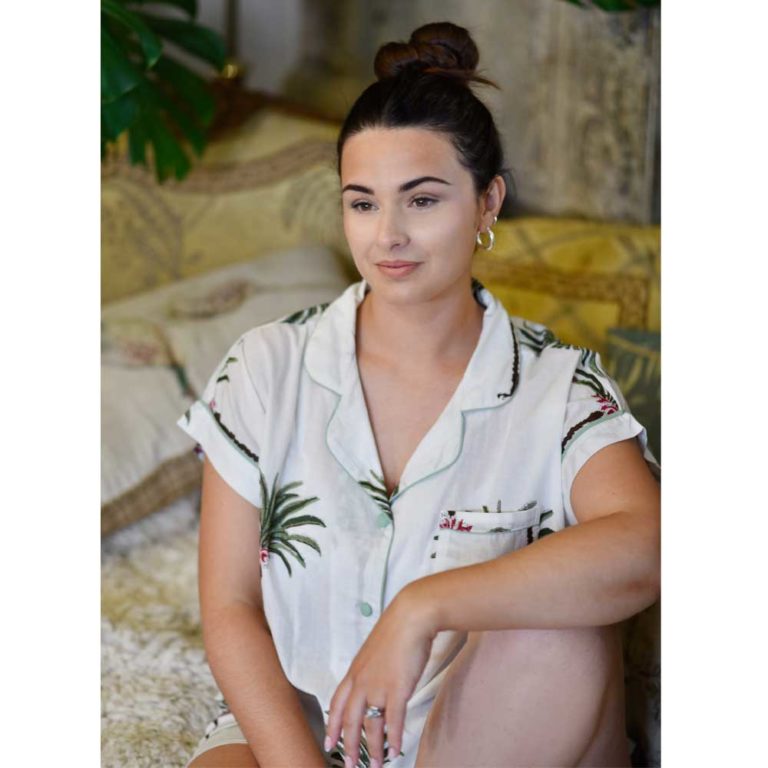 Ladies Palm Tree Print Cotton Short Pyjama Set