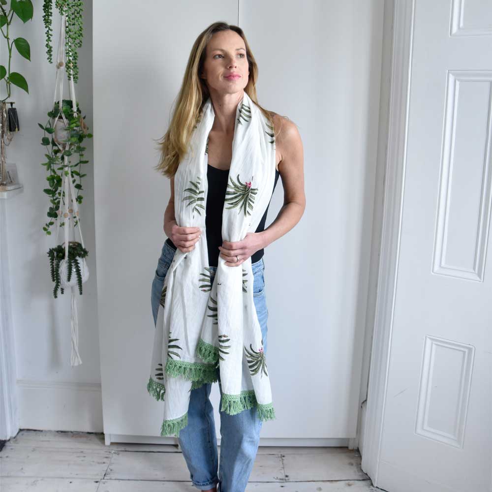 Block Printed Green Palm Tree Cotton Sarong