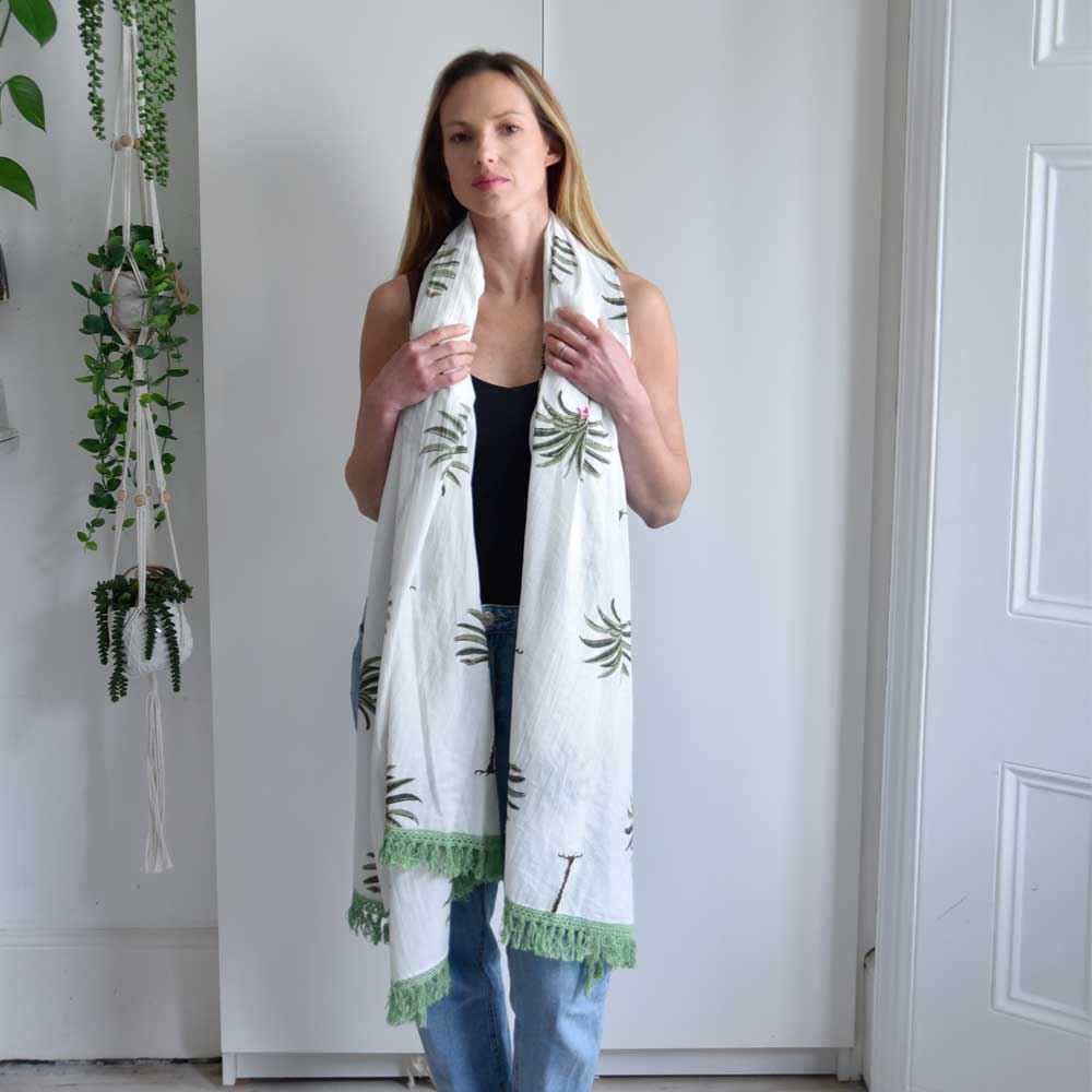 Block Printed Green Palm Tree Cotton Sarong