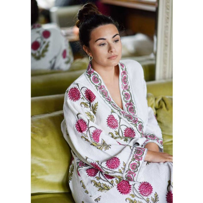 Pink Dahlia Waffle Cotton Dressing Gown