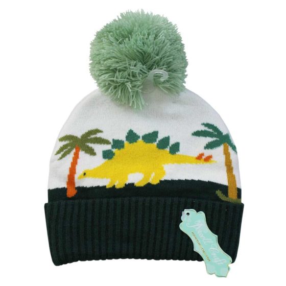 Knitted Dinosaur Hat with Pom Pom