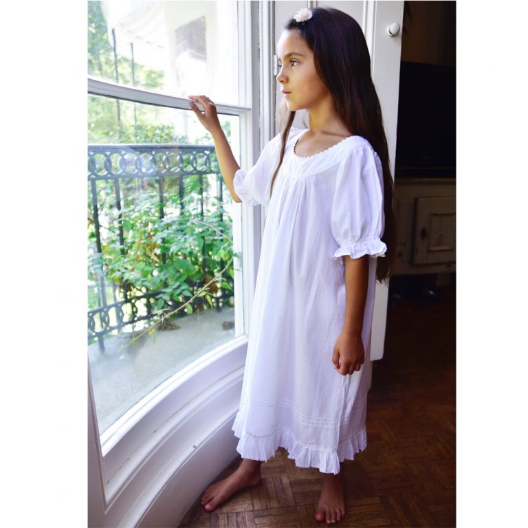 Girls White Cotton Puff Sleeve Nightdress 'Clementine'