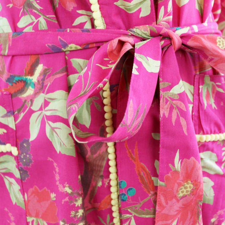 Ladies Hot Pink Birds of Paradise Print Cotton Dressing Gown