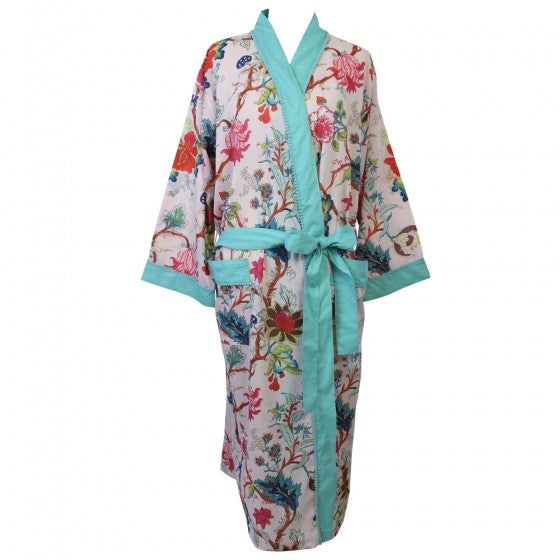 Ladies Pink Exotic Flower Print Cotton Dressing Gown