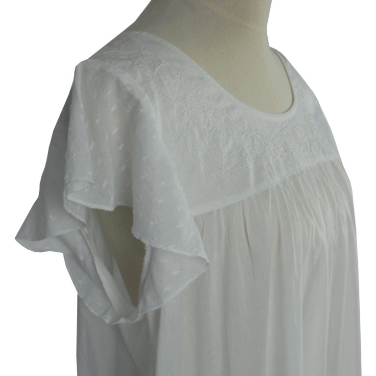 Ladies White Cotton Capped Sleeve Nightdress 'Nadine'