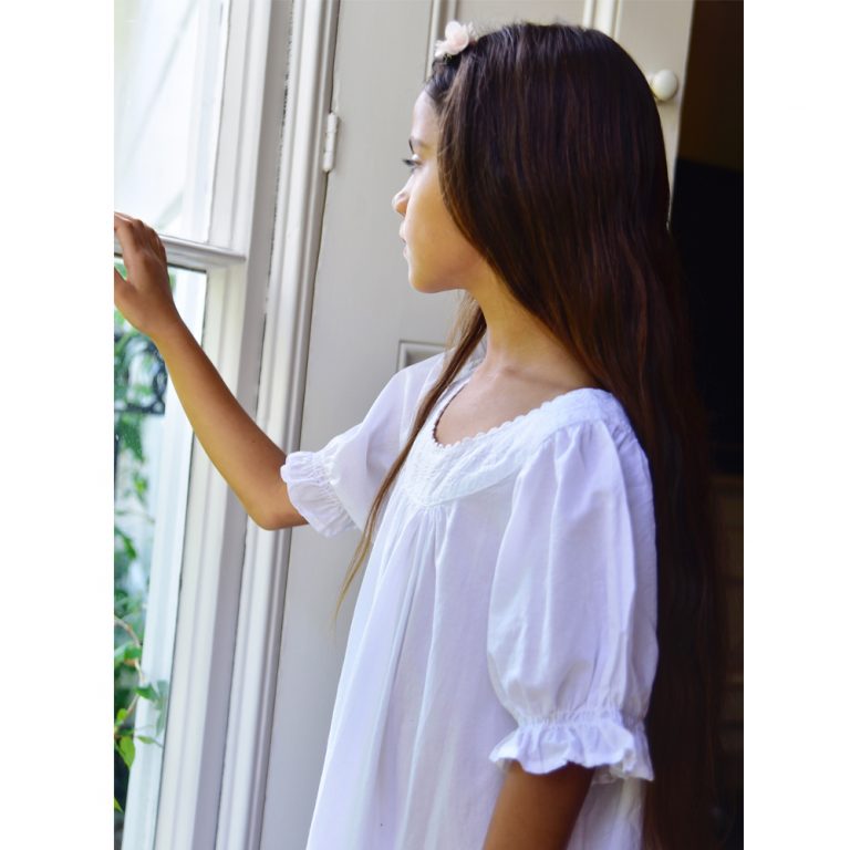 Girls White Cotton Puff Sleeve Nightdress 'Clementine'