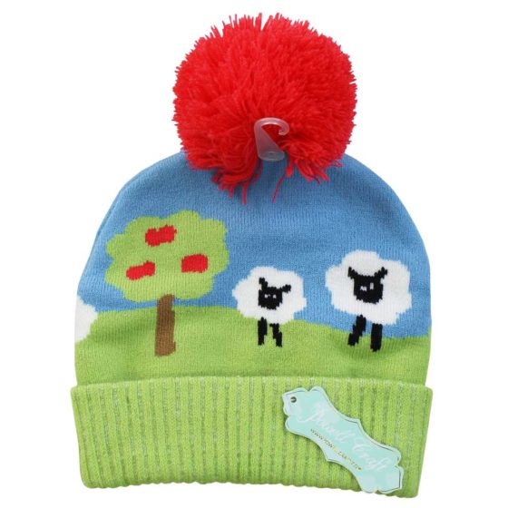 Knitted Tractor Hat with Pom Pom