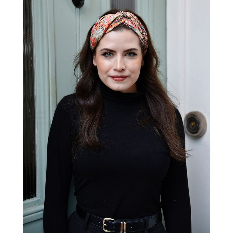 'Elora' Pink, Orange & Cream Floral Tile Print Headband