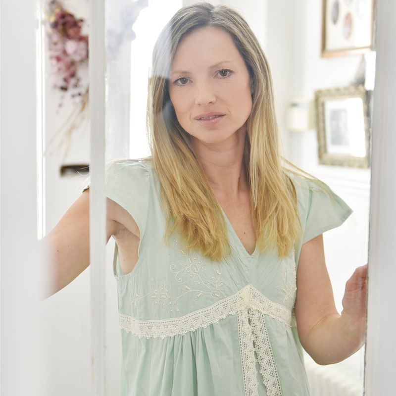 Ladies Green Cotton Lace Panel Nightdress 'Valerie'