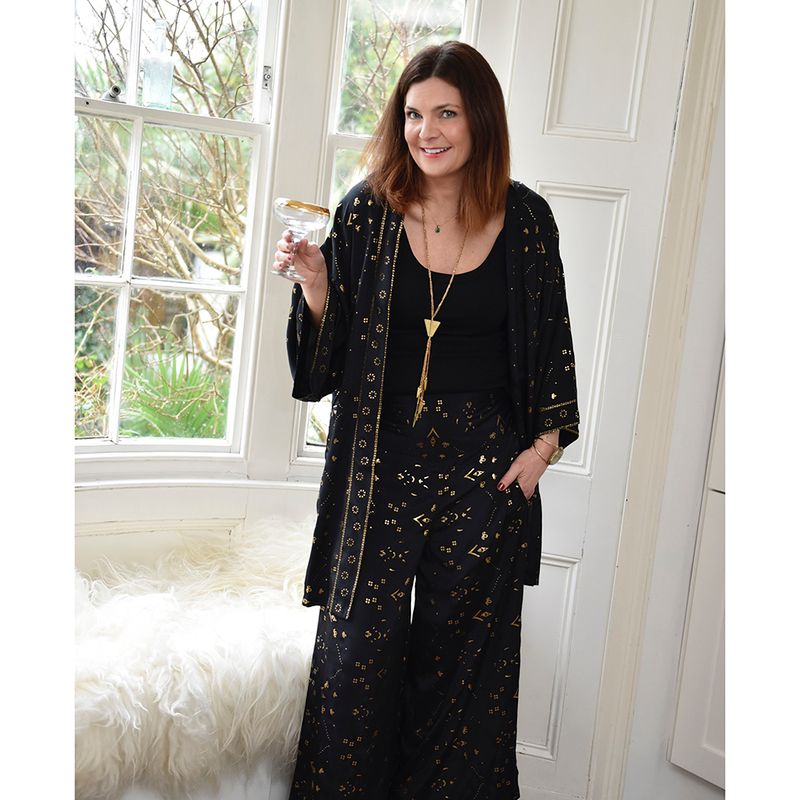 Black & Gold Small Geo Print Viscose Long Summer Jacket