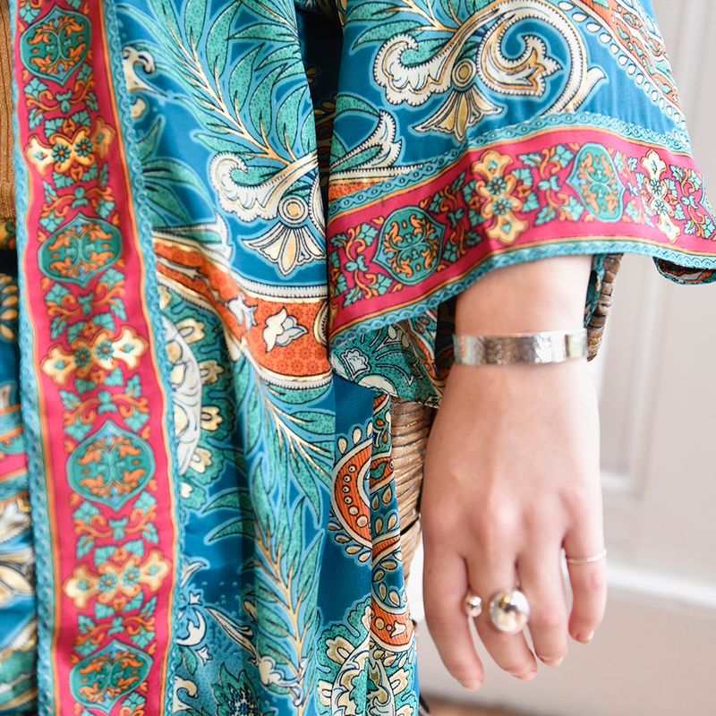Turquoise & Pink Paisley Viscose Long Summer Jacket
