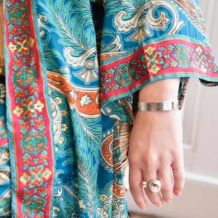 Turquoise & Pink Paisley Viscose Long Summer Jacket