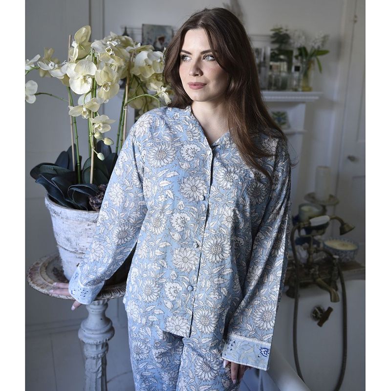 Block Printed Blue Cornflower Cotton Pyjamas