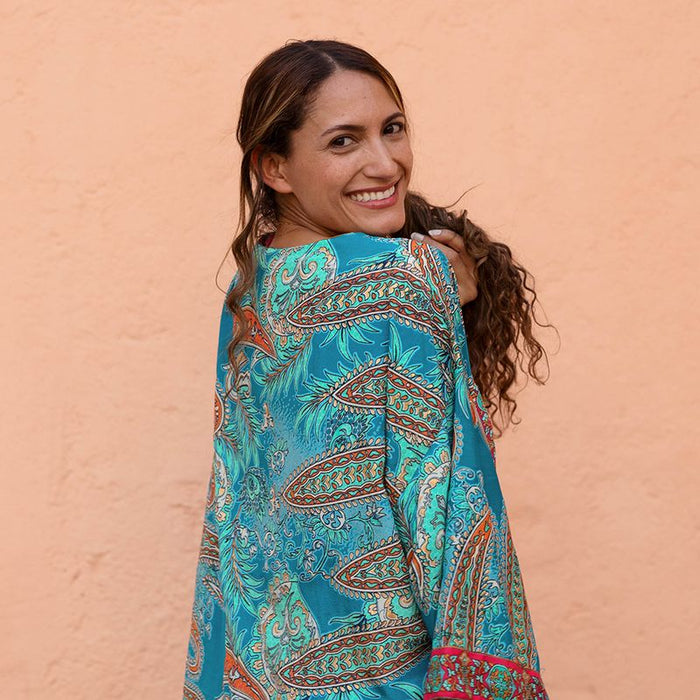 Turquoise & Pink Paisley Viscose Summer Jacket