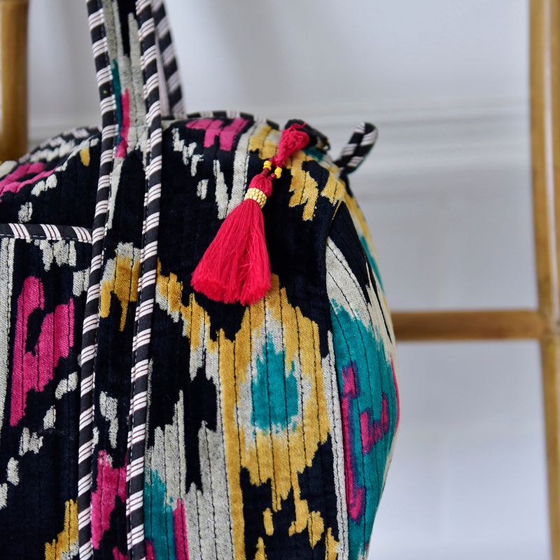 Black Velvet Ikat Quilted Duffle Bag