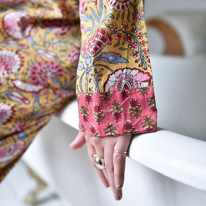 Yellow & Pink Carnation Cotton Pyjamas