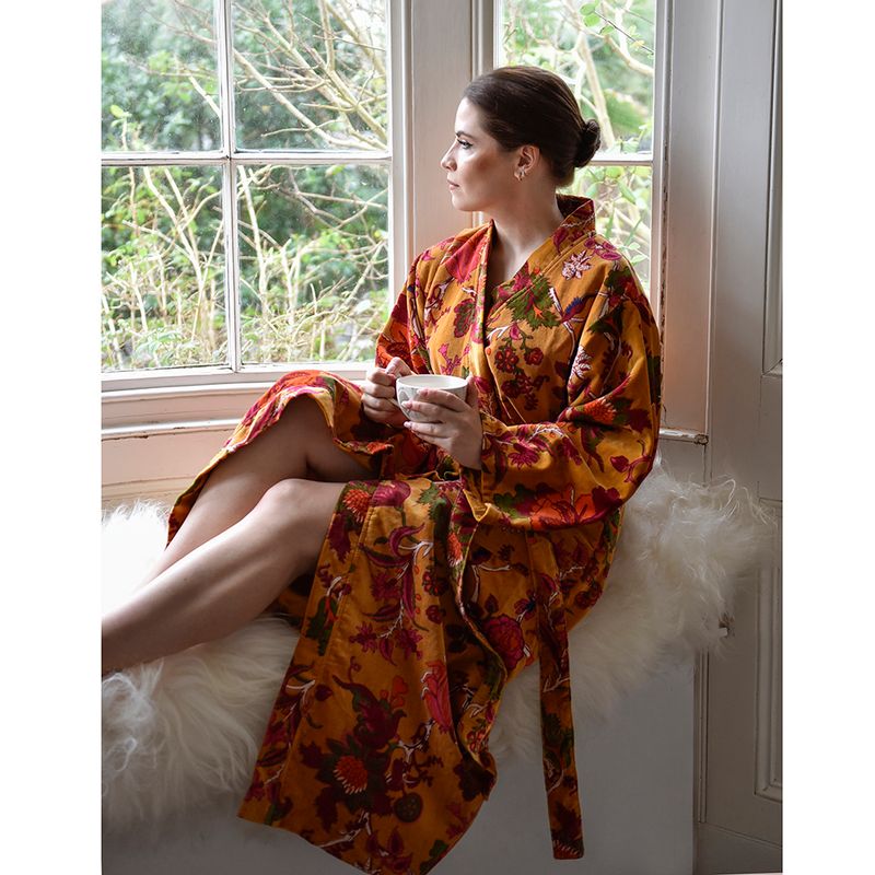 Velvet Mustard Exotic Bouquet Dressing Gown