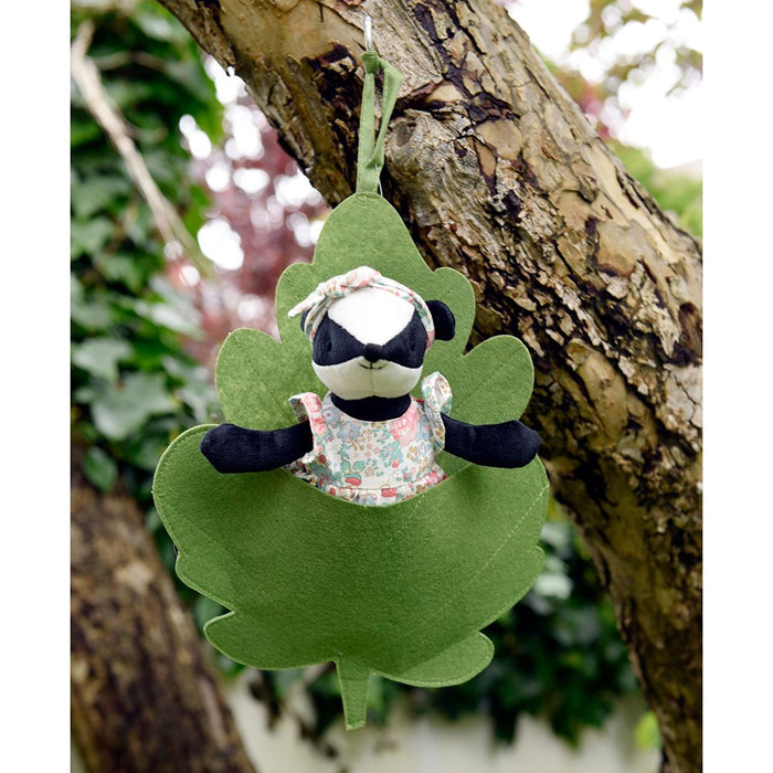 Mrs Badger in Sycamore Leaf Sleeping Bag