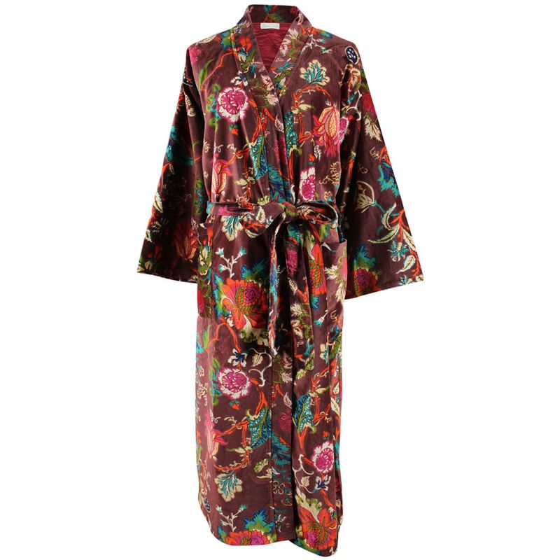 Velvet Burgundy Exotic Bouquet Dressing Gown