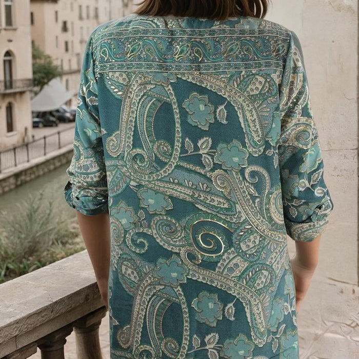 'Hope' Buttoned Sage & Pine Green Paisley Print Shirt Dress