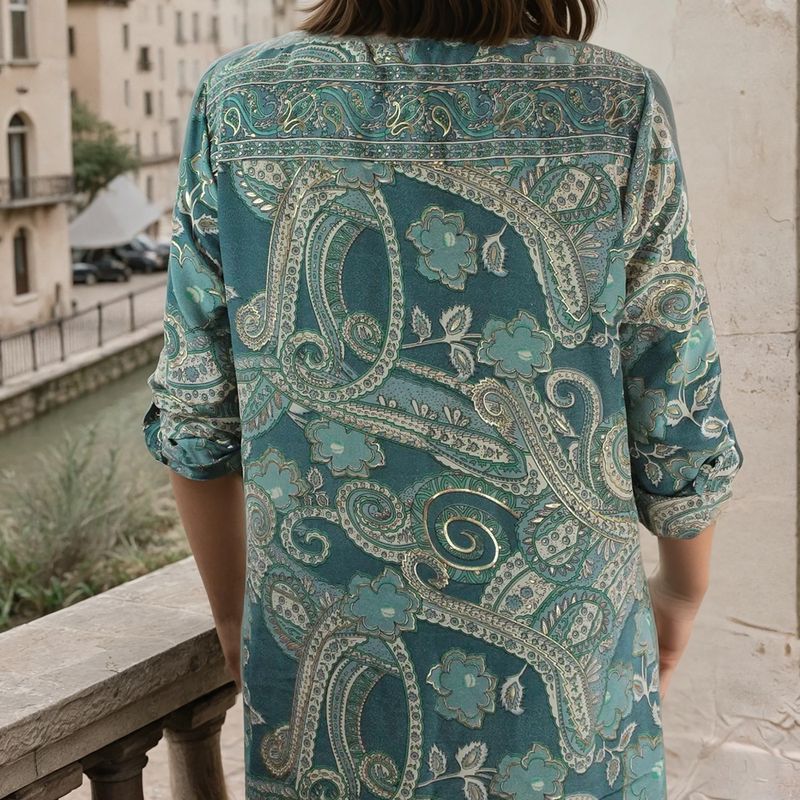 'Hope' Buttoned Sage & Pine Green Paisley Print Shirt Dress