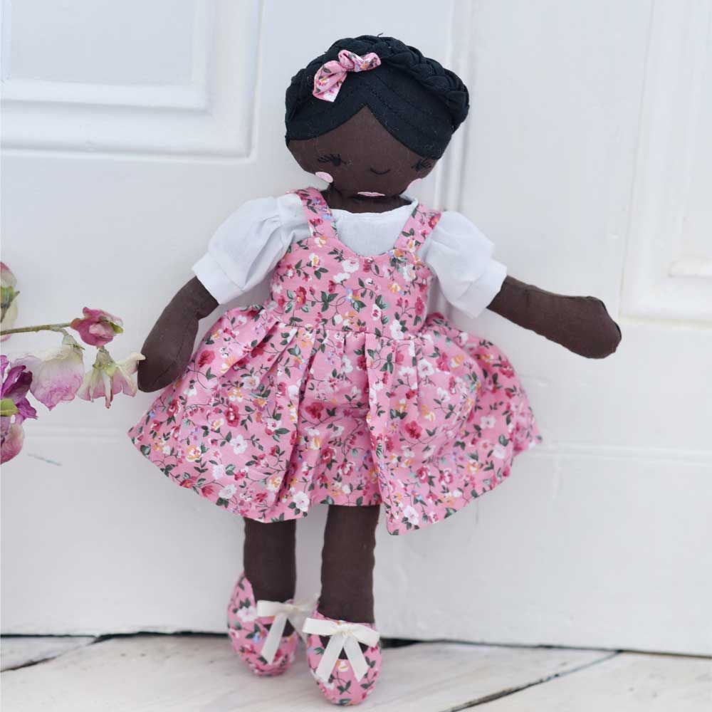 Craft Doll Wearing Pink Floral Dress