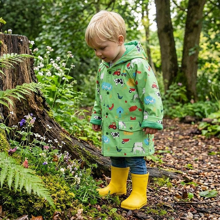 Children's Green Farmyard Hooded Raincoat