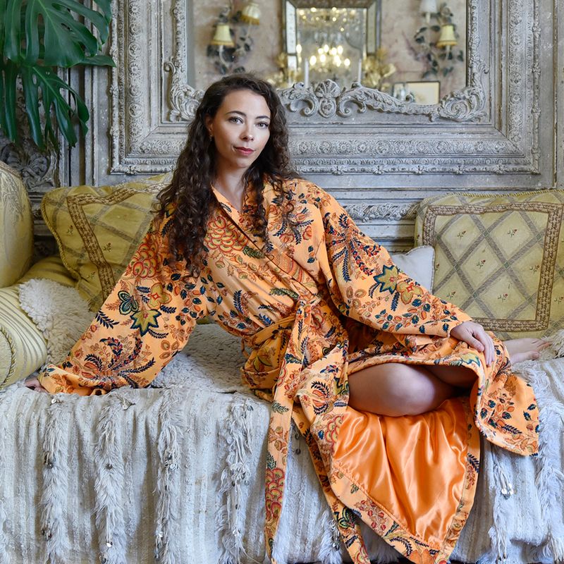 Velvet Orange Exotic Bouquet Dressing Gown