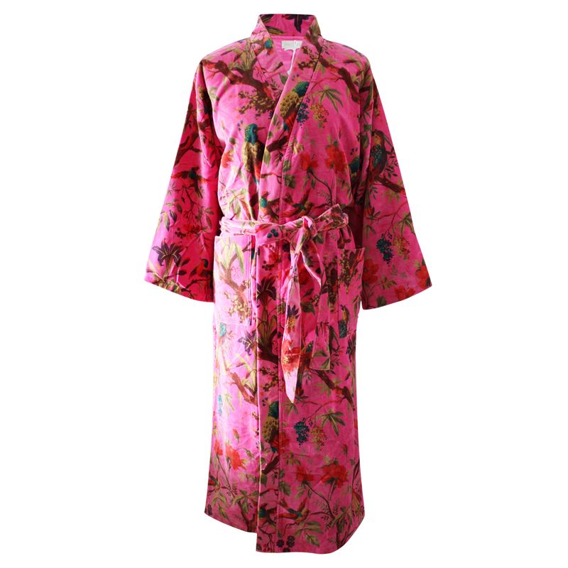 Velvet Hot Pink Birds of Paradise Dressing Gown