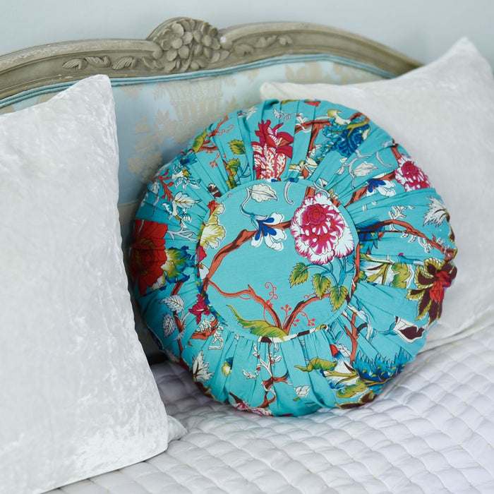Teal Exotic Flower Indian Cushion