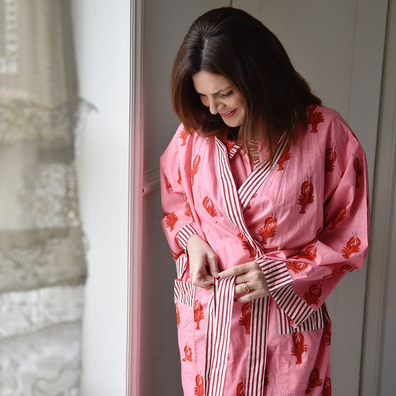 Pink & Red Lobster Cotton Dressing Gown