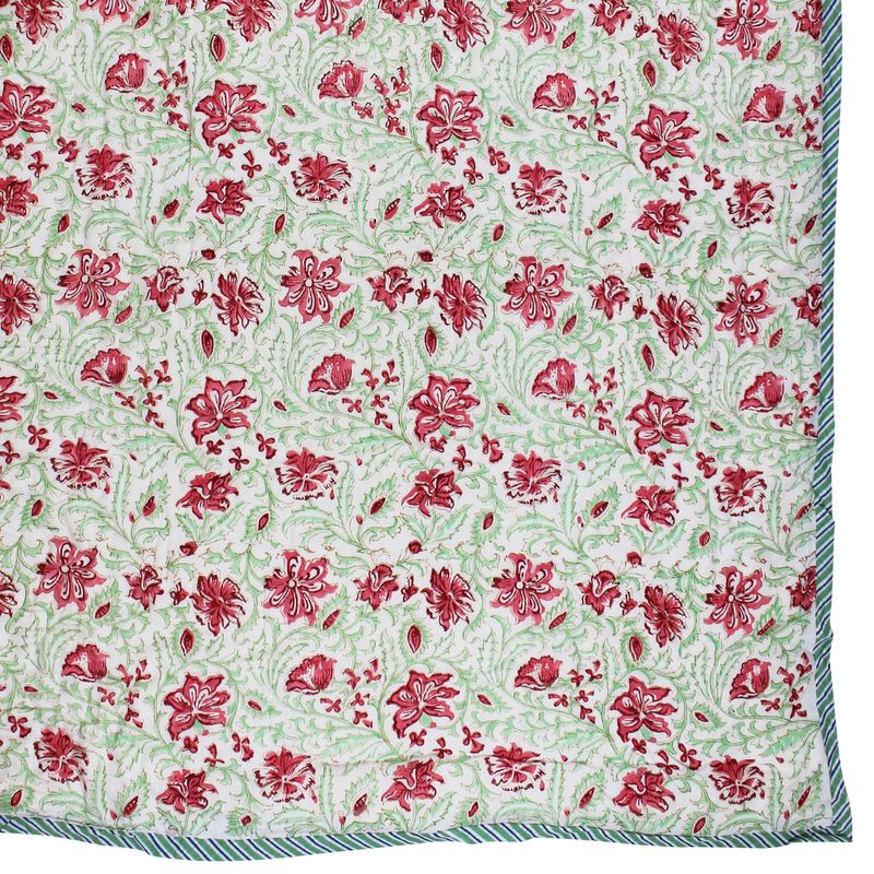 Colourful Floral Motif Indian Block Printed Cotton Bed Quilt