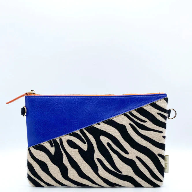 Blue Zebra Animal Print Clutch Bag
