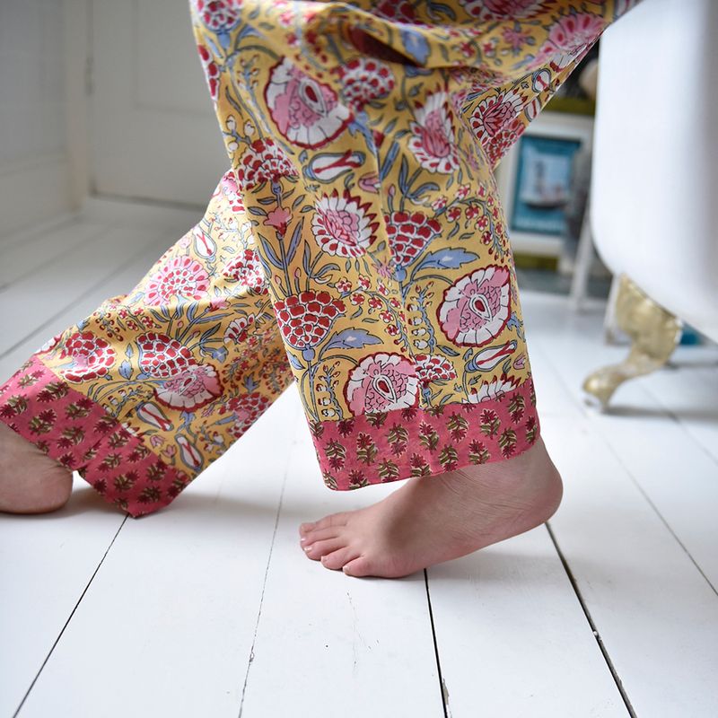 Yellow & Pink Carnation Cotton Pyjamas