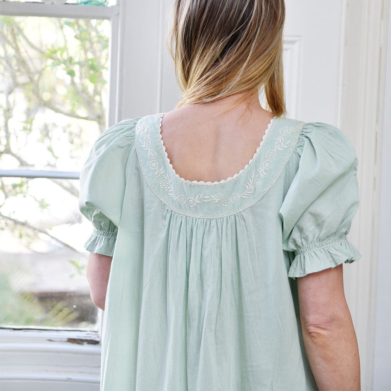 Ladies Green Cotton Puff Sleeve Nightdress 'Juliet' – bluebelleandco