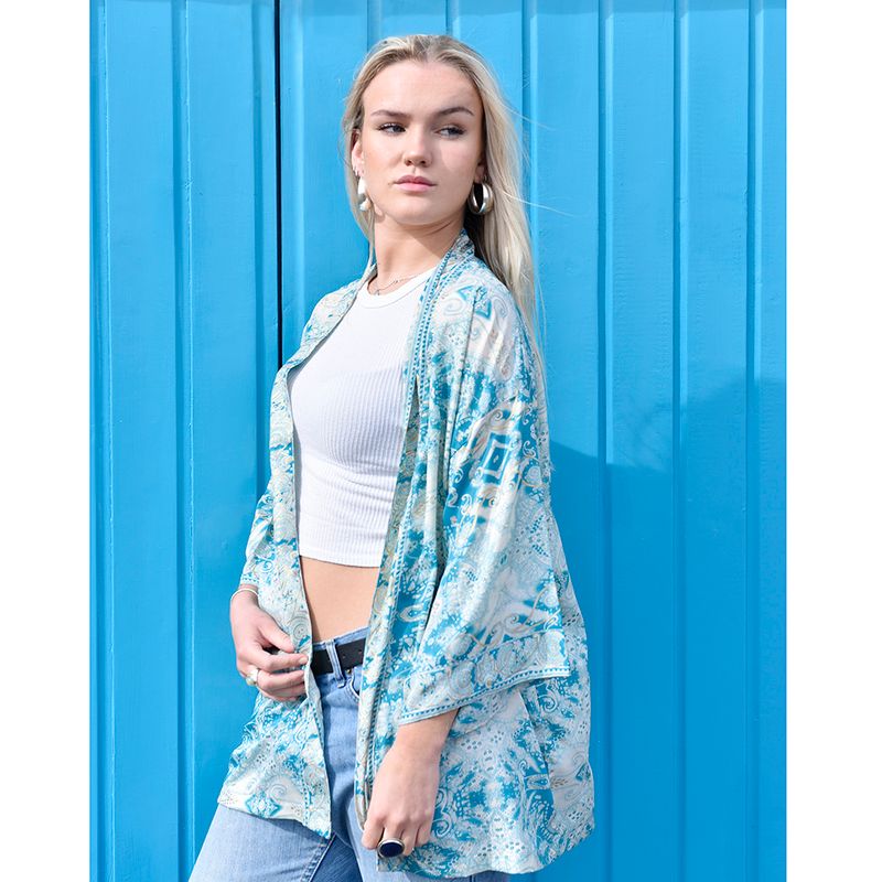 Turquoise & Gold Paisley Viscose Summer Jacket