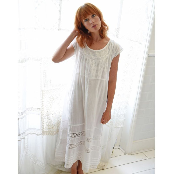 Ladies Cap Sleeve Embroidered Cotton Nightdress 'Katherine'