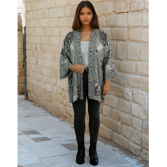 Black & Cream Floral Paisley Print Viscose Summer Jacket