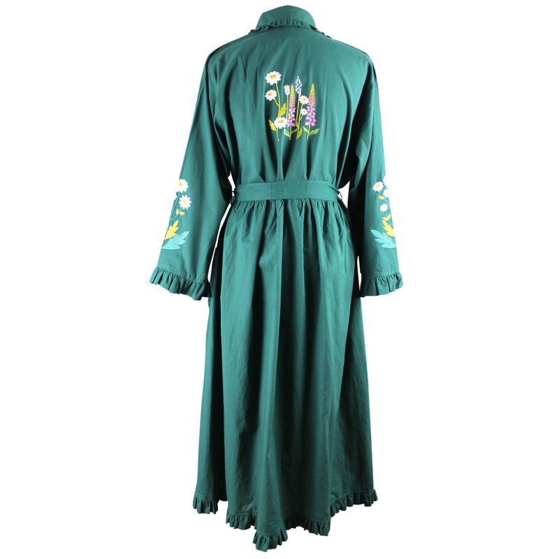 Forest Green Embroidered Floral Cotton Dressing Gown