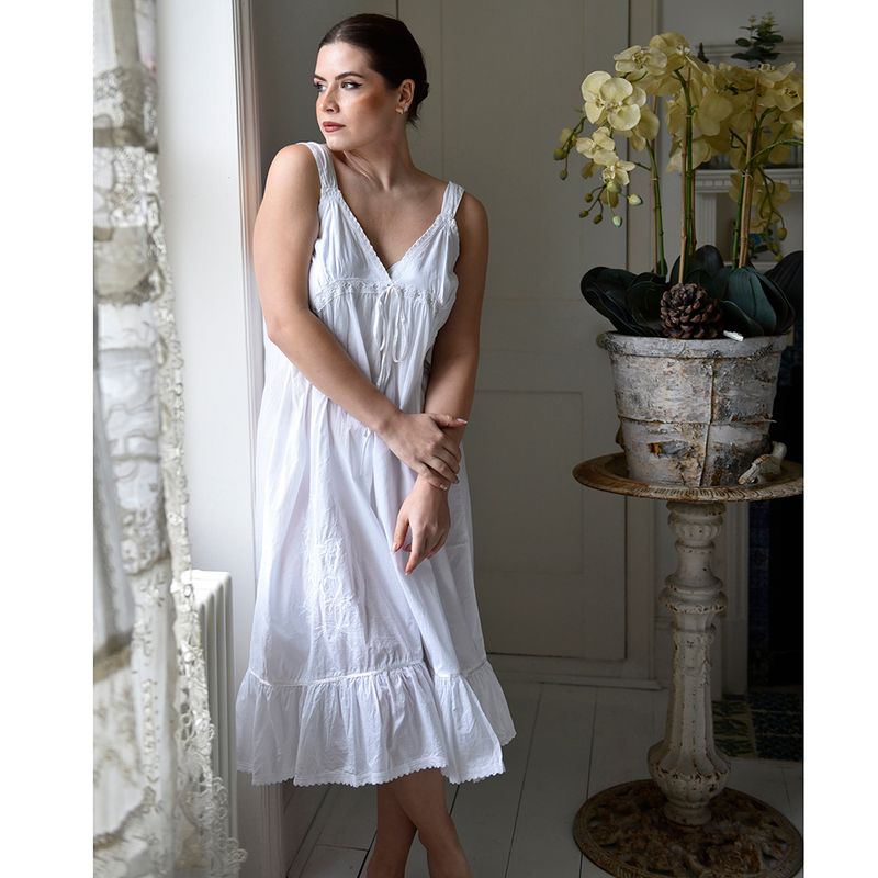 Ladies Sleeveless Nightdress with Rose Embroidery 'Joanna'