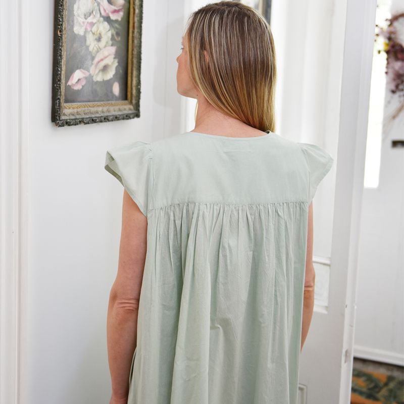 Ladies Green Cotton Lace Panel Nightdress 'Valerie'